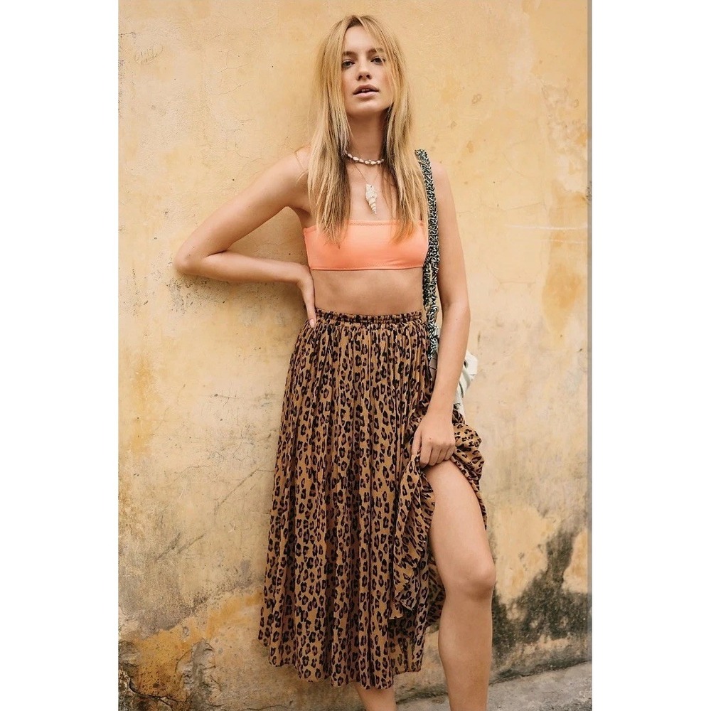 Free People Lydia Leopard Print 100% Viscose Maxi Skirt‎ Size S